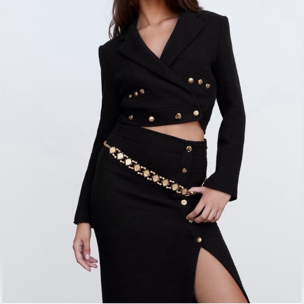 ZARA BUTTONED CROPPED BLAZER XS
